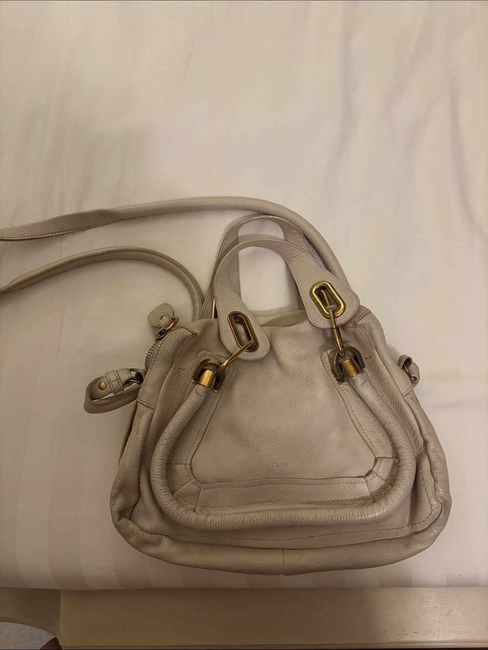 Chloe Small Beige Leather Shoulder Bag with Gold Hardware.  Authentic